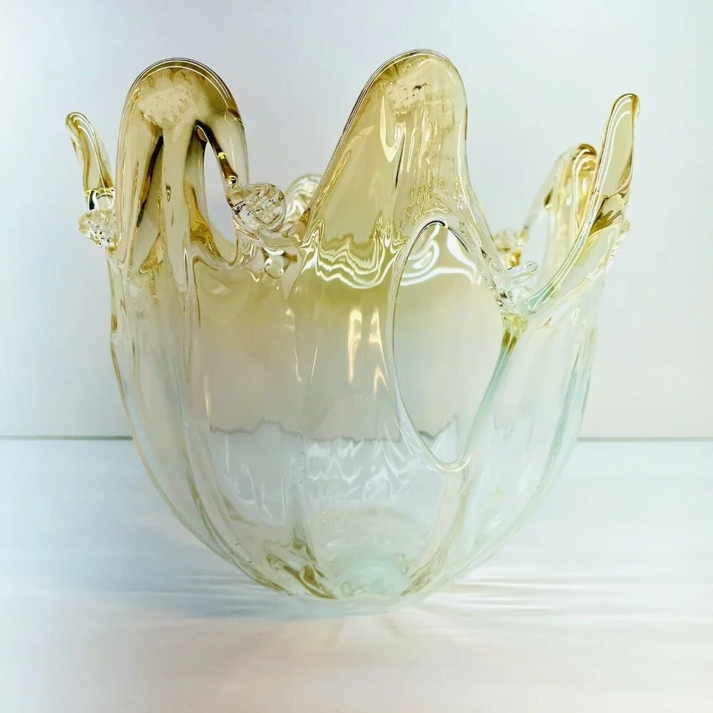 XL Amber Art Glass Console Centerpiece Handmade Submerged Sommerso Murano? Italy - Picture 7 of 9